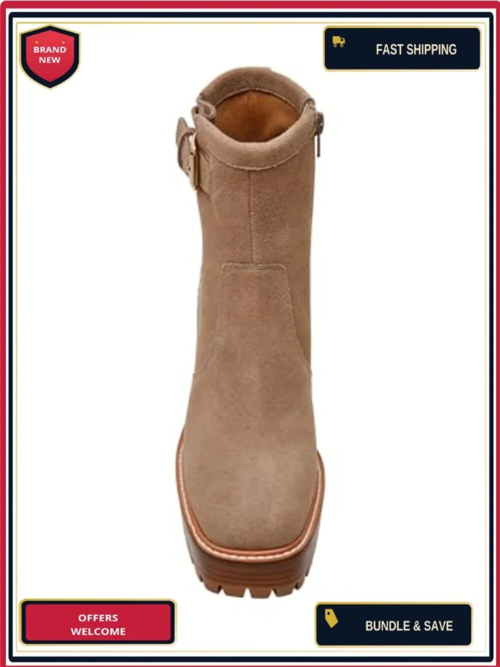 Steve Madden Summit Ankle Bootie Suede Block Heel Zip Taupe